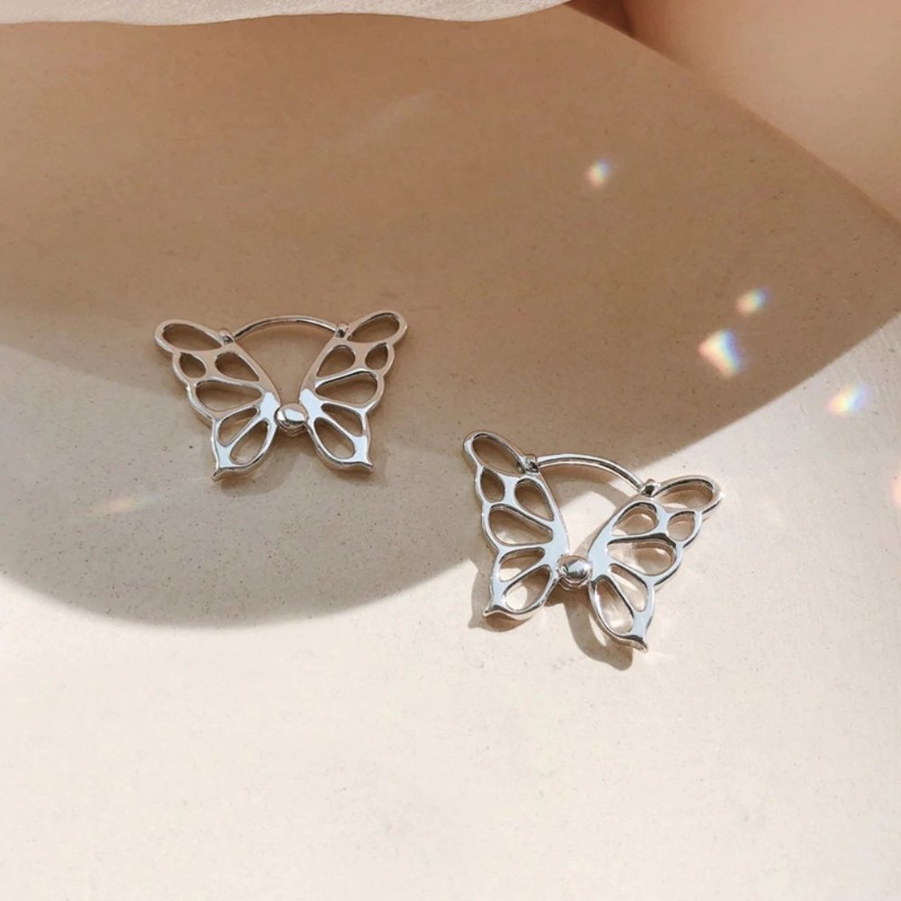 Sterling Silver Butterfly Outline Stud Earrings - Women's Jewelry - Picture 5 of 8